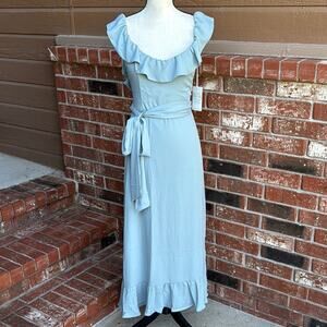 Show Me Your Mumu Alexis Midi Dress Steel Blue Chiffon NWT Size Small Wedding